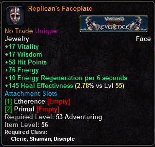 In-game tooltip for Replican's Faceplate
