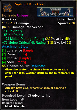 In-game tooltip for Replicant Knuckles