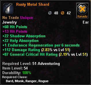 In-game tooltip for Rusty Metal Shard