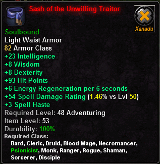 In-game tooltip for Sash of the Unwilling Traitor