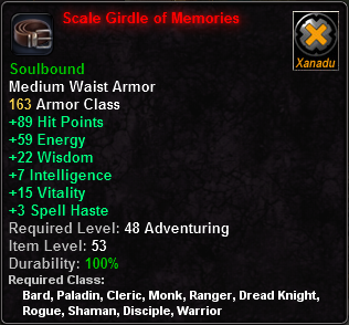 In-game tooltip for Scale Girdle of Memories