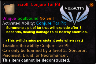 In-game tooltip for Scroll: Conjure Tar Pit