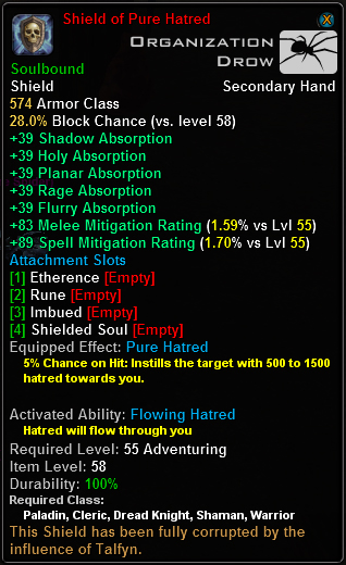 In-game tooltip for Shield of Pure Hatred