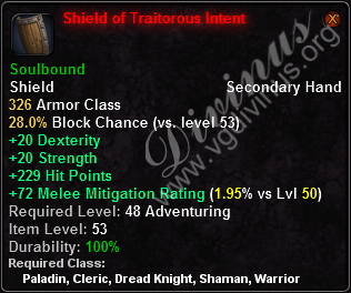 In-game tooltip for Shield of Traitorous Intent