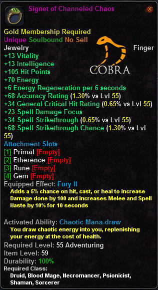 In-game tooltip for Signet of Channeled Chaos