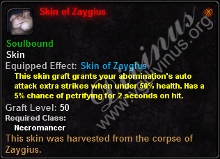 In-game tooltip for Skin of Zaygius
