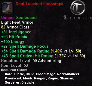 In-game tooltip for Soul-Touched Footwraps