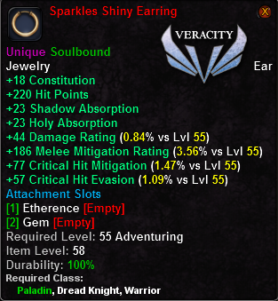In-game tooltip for Sparkles Shiny Earring