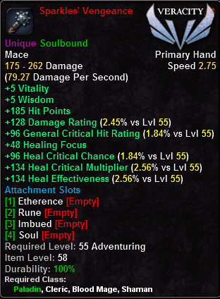 In-game tooltip for Sparkles' Vengence