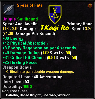 In-game tooltip for Spear of Fate