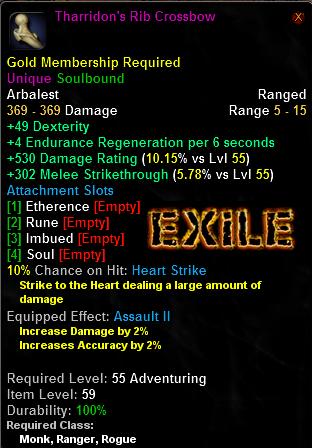 In-game tooltip for Tharridon's Rib Crossbow