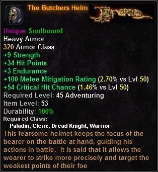 In-game tooltip for The Butcher's Helm