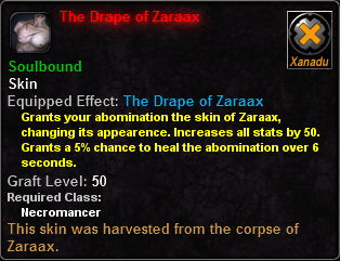 In-game tooltip for The Drape of Zaraax