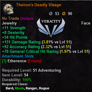 In-game tooltip for Theiron's Deadly Visage