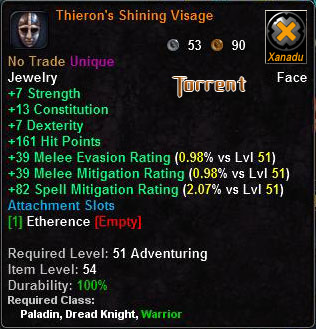 In-game tooltip for Thieron's Shining Visage