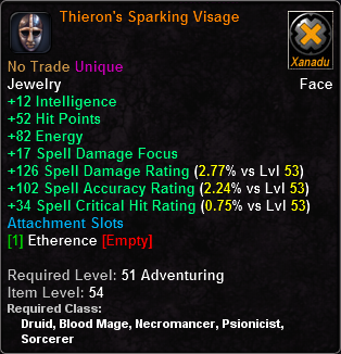 In-game tooltip for Thieron's Sparking Visage