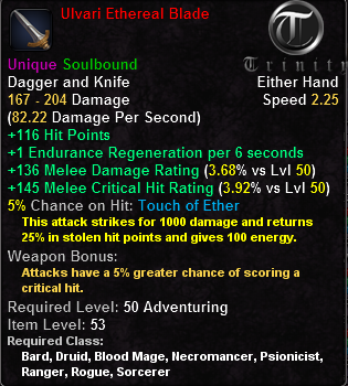 In-game tooltip for Ulvari Ethereal Blade