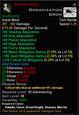 In-game tooltip for Vampire Femur