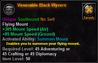 In-game tooltip for Venerable Black Wyvern