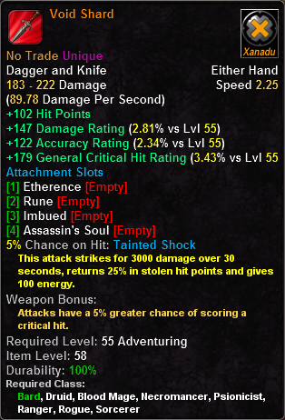 In-game tooltip for Void Shard