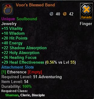 In-game tooltip for Voor's Blessed Band