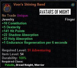 In-game tooltip for Voor's Shining Band