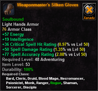 In-game tooltip for Weaponmaster's Silken Gloves