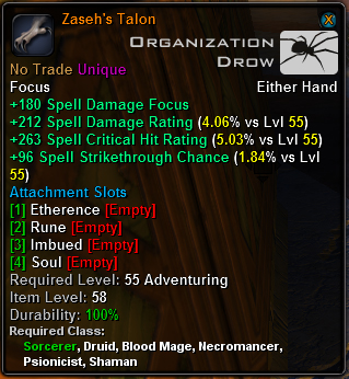 In-game tooltip for Zaseh's Talon