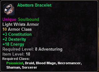 In-game tooltip for Abettors Bracelet