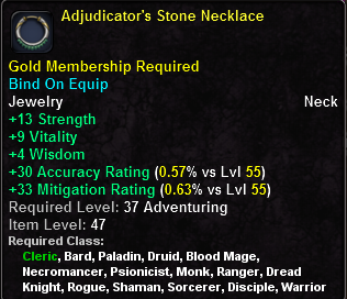 In-game tooltip for Adjudicator's Stone Necklace