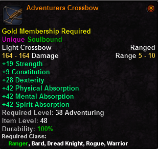 In-game tooltip for Adventurers Crossbow