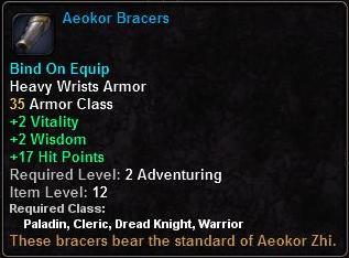 In-game tooltip for Aeokor Bracers
