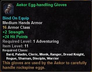 In-game tooltip for Aeokor Egg handling Gloves