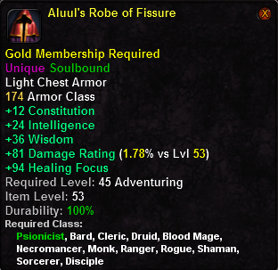 In-game tooltip for Aluul's Robe of Fissure