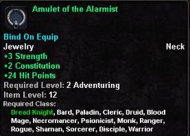 In-game tooltip for Amulet of the Alarmist