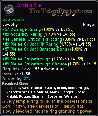 In-game tooltip for Ancient Ring