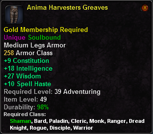 In-game tooltip for Anima Harvesters Greaves