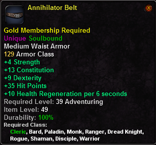 In-game tooltip for Annihilator Belt