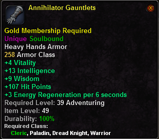 In-game tooltip for Annihilator Gauntlets