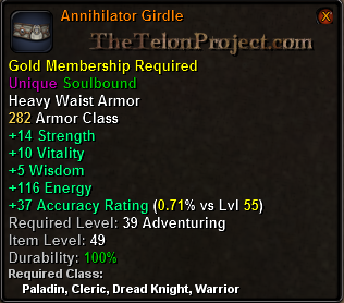 In-game tooltip for Annihilator Girdle