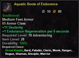 In-game tooltip for Aquatic Boots Of Endurance