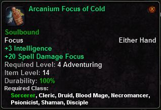 In-game tooltip for Arcanium Focus Of Cold