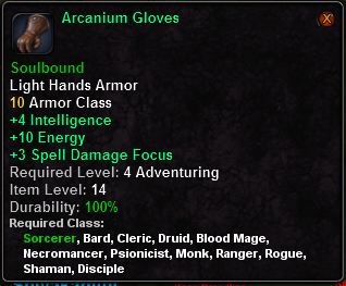In-game tooltip for Arcanium Gloves