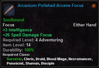In-game tooltip for Arcanium Polished Arcane Focus