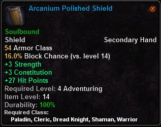 In-game tooltip for Arcanium Polished Shield