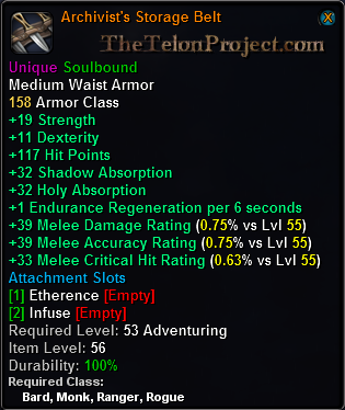 In-game tooltip for Archivist's Storage Belt