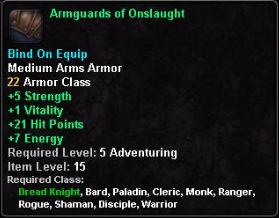 In-game tooltip for Armguards of Onslaught