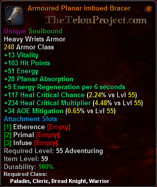 In-game tooltip for Armoured Planar Imbued Bracer