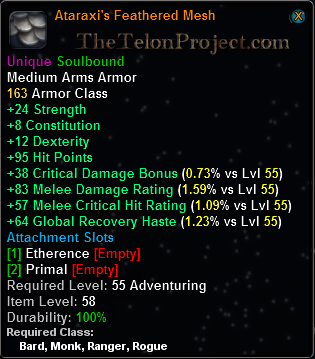 In-game tooltip for Ataraxi's Feathered Mesh