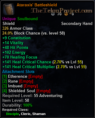 In-game tooltip for Ataraxis'  Battleshield